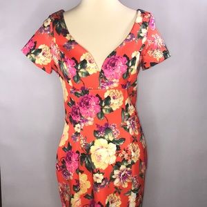 Orange Floral Midi Dress